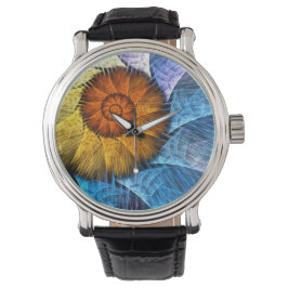 Blommigt Orange Gult Blue Abstrakt Art Armbandsur