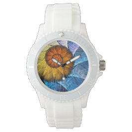 Blommigt Orange Gult Blue Abstrakt Art Armbandsur