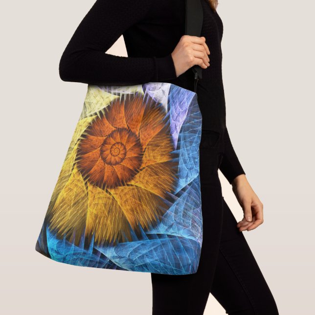 Blommigt Orange Gult Blue Abstrakt Art Axelväska (Närbild)