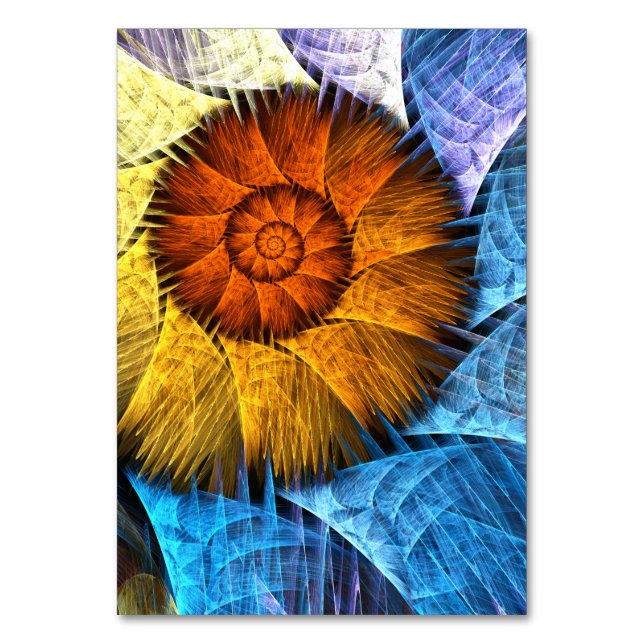 Blommigt Orange Gult Blue Abstrakt Art Bordsnummer (Framsidan)