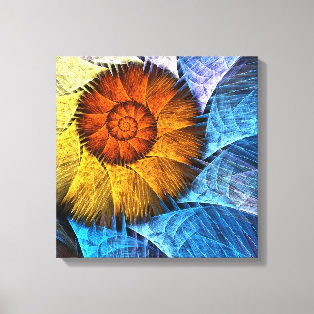 Blommigt Orange Gult Blue Abstrakt Art Canvastryck (Framsida)