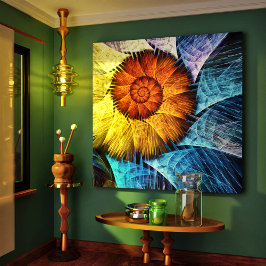 Blommigt Orange Gult Blue Abstrakt Art Canvastryck