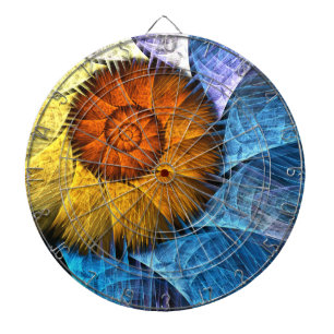 Blommigt Orange Gult Blue Abstrakt Art Darttavla