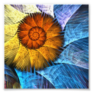 Blommigt Orange Gult Blue Abstrakt Art Fototryck
