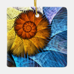Blommigt Orange Gult Blue Abstrakt Art Julgransprydnad Keramik