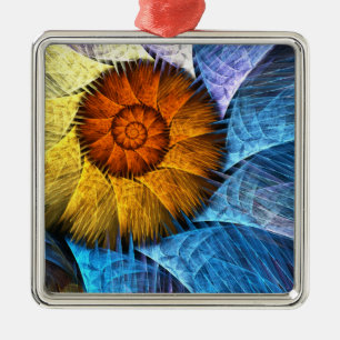 Blommigt Orange Gult Blue Abstrakt Art Julgransprydnad Metall