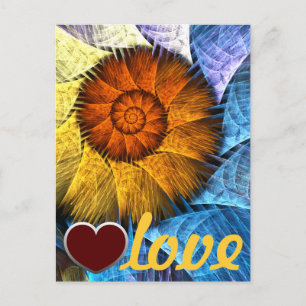 Blommigt Orange Gult Blue Abstrakt Art Kärlek Vykort