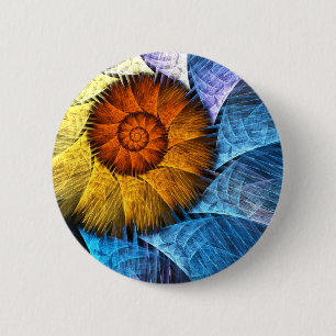Blommigt Orange Gult Blue Abstrakt Art Knapp