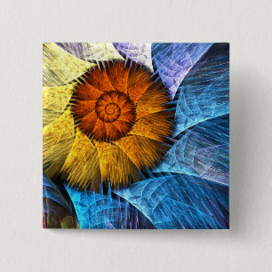 Blommigt Orange Gult Blue Abstrakt Art Knapp