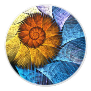 Blommigt Orange Gult Blue Abstrakt Art Knopp
