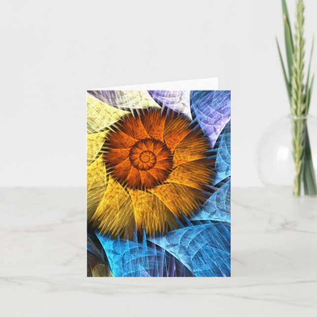 Blommigt Orange Gult Blue Abstrakt Art Kort (Framsida)