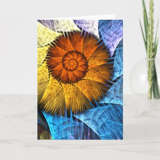 Blommigt Orange Gult Blue Abstrakt Art Kort (Framsida)