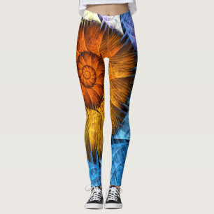 Blommigt Orange Gult Blue Abstrakt Art Leggings