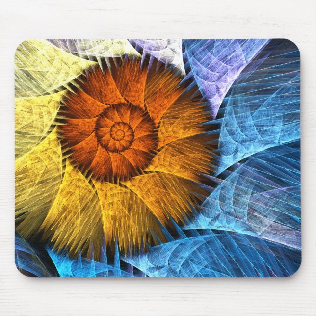 Blommigt Orange Gult Blue Abstrakt Art Musmatta (Framsidan)