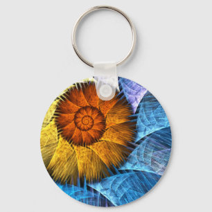Blommigt Orange Gult Blue Abstrakt Art Nyckelring