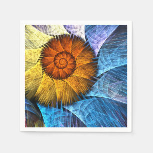 Blommigt Orange Gult Blue Abstrakt Art Pappersservett