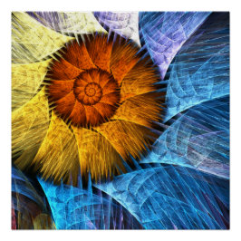 Blommigt Orange Gult Blue Abstrakt Art Perfect Poster