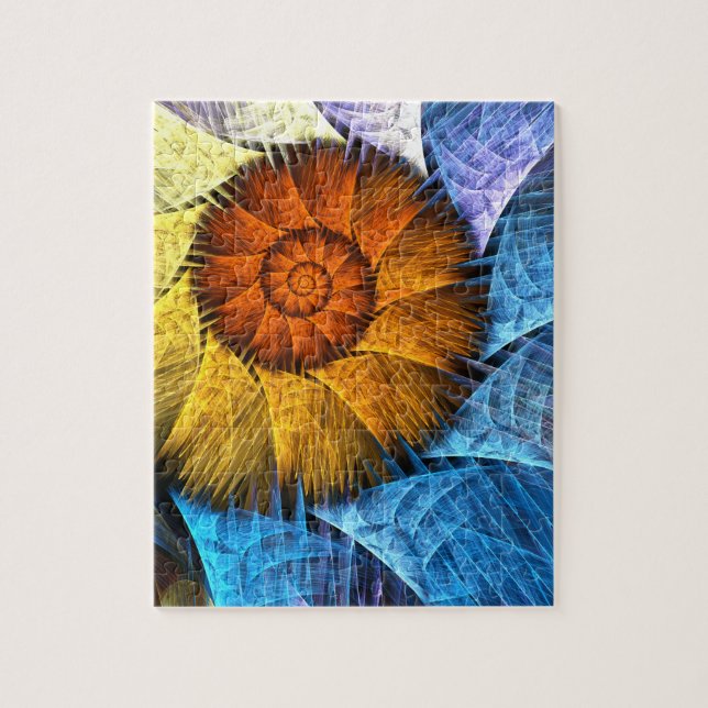 Blommigt Orange Gult Blue Abstrakt Art Pussel (Vertikal)