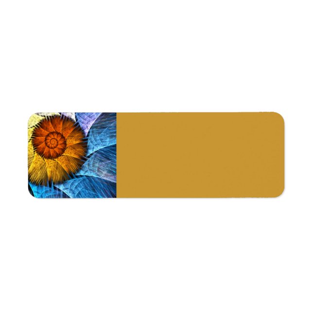 Blommigt Orange Gult Blue Abstrakt Art Returadress Etikett (Framsidan)