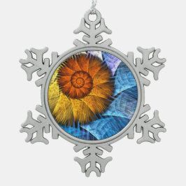 Blommigt Orange Gult Blue Abstrakt Art Snöflinga Pewter Julgransprydnad