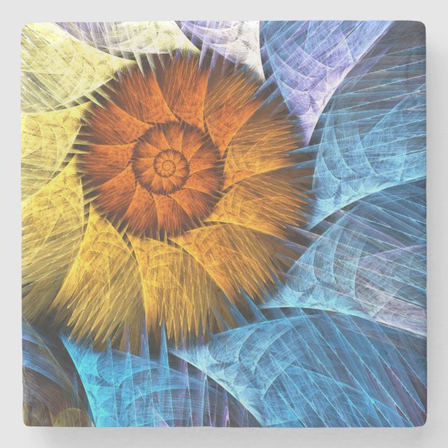 Blommigt Orange Gult Blue Abstrakt Art Stenunderlägg (Framsidan)