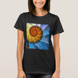 Blommigt Orange Gult Blue Abstrakt Art T Shirt