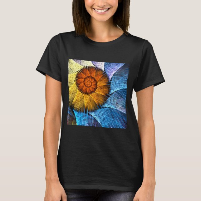 Blommigt Orange Gult Blue Abstrakt Art T Shirt (Framsida)