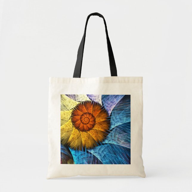 Blommigt Orange Gult Blue Abstrakt Art Tygkasse (Framsidan)