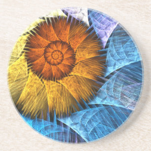 Blommigt Orange Gult Blue Abstrakt Art Underlägg