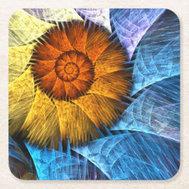 Blommigt Orange Gult Blue Abstrakt Art Underlägg Papper Kvadrat