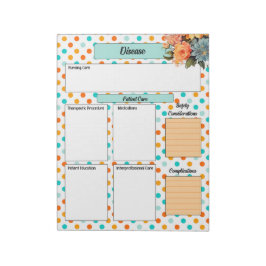 Blommigt Orange i blått Polka dots_ Sjukdomstemper Anteckningsblock