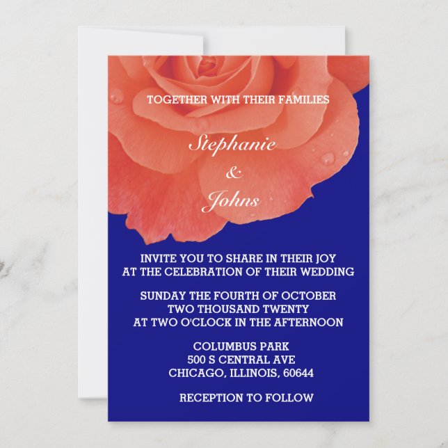 Blommigt Orange Navy Blue Terracotta Boho Bröllop Inbjudningar (Framsida)