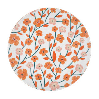 Blommigt Orange Pastel White Seamless