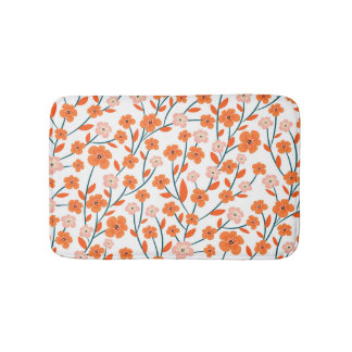 Blommigt Orange Pastel White Seamless Badrumsmatta