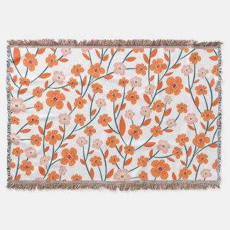 Blommigt Orange Pastel White Seamless Filt