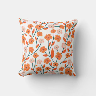 Blommigt Orange Pastel White Seamless Kudde