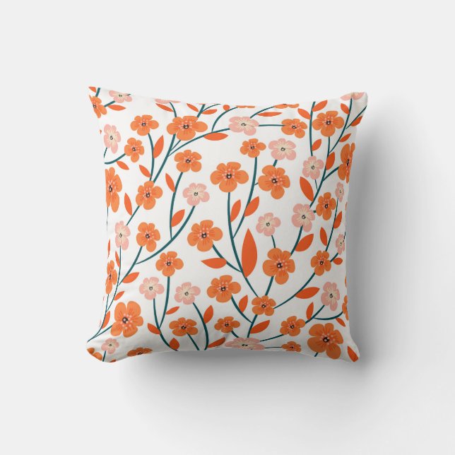 Blommigt Orange Pastel White Seamless Kudde (Framsida)