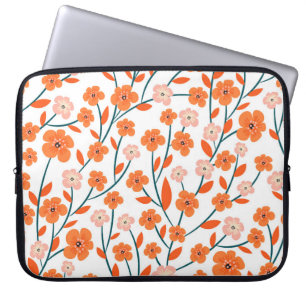 Blommigt Orange Pastel White Seamless Laptop Fodral
