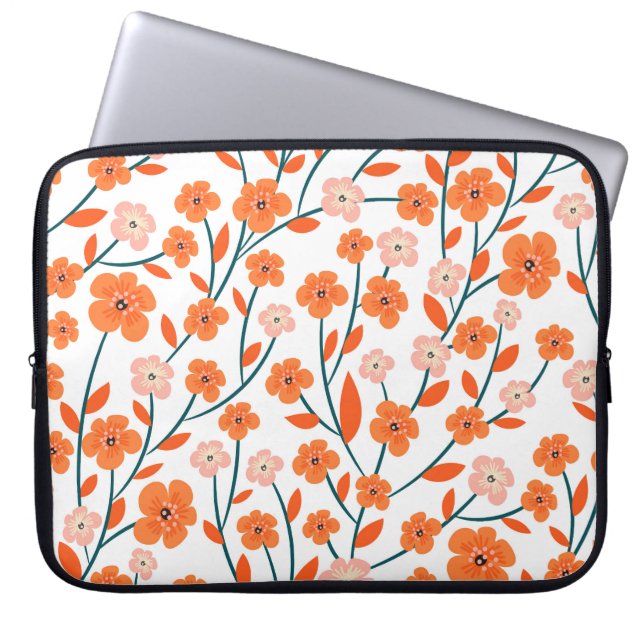 Blommigt Orange Pastel White Seamless Laptop Fodral (Framsidan)