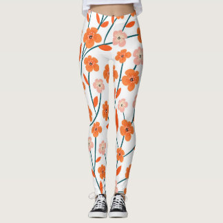 Blommigt Orange Pastel White Seamless Leggings