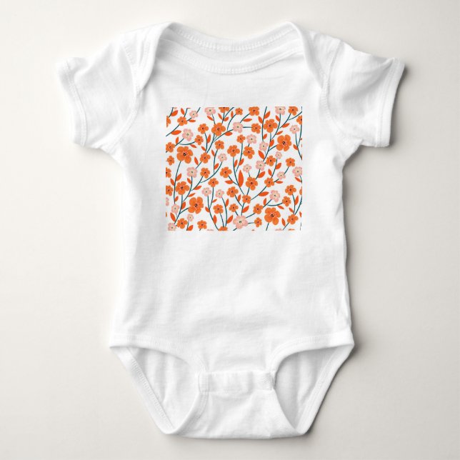 Blommigt Orange Pastel White Seamless T Shirt (Framsida)