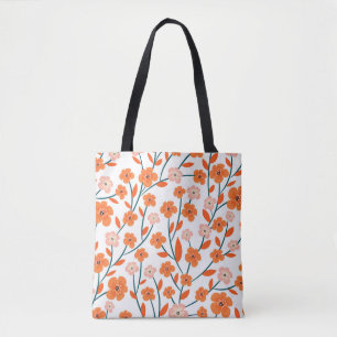 Blommigt Orange Pastel White Seamless Tygkasse
