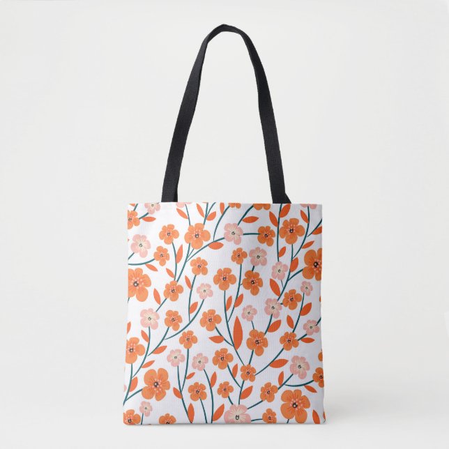 Blommigt Orange Pastel White Seamless Tygkasse (Framsida)