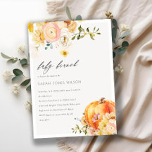 Blommigt Orange Pumpkin Baby Brunch Shower Inbjuda