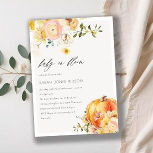 Blommigt Orange Pumpkin Baby i Bloom Shower Inbjud Tack Kort