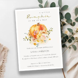 Blommigt Orange Pumpkin Baby Shower Inbjudan