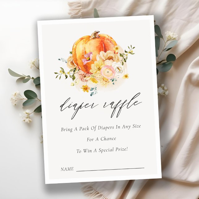 Blommigt Orange Pumpkin Diaper Raffle Baby Shower Tilläggskort (Skapare uppladdad)