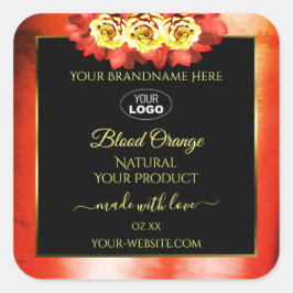 Blommigt Orange Red Marble Black Product Labels Lo Fyrkantigt Klistermärke