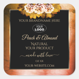 Blommigt Orange Red Marble Black Product Labels Lo Fyrkantigt Klistermärke
