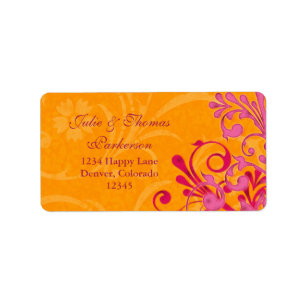 Blommigt Orange Rosa Bröllop Return-adressetikett Adressetikett